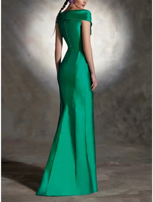 Liymcdress Sheath Formal Dress Cocktail Dresses Red Green Dress Vintage Dress Formal Wedding Guest Asymmetrical Sleeveless Off Shoulder Satin with Ruffles