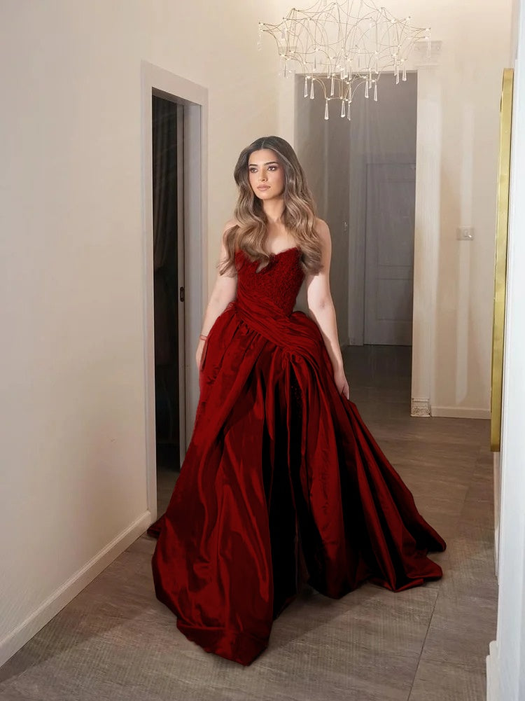 Light Gold Strapless Sleeveless Pleated A Line Prom Dress with Beaded - liymcdress