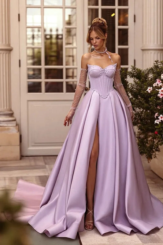 Purple Sleeveless Strapless Sweetheart A-Line Beadeds Prom Dress - liymcdress