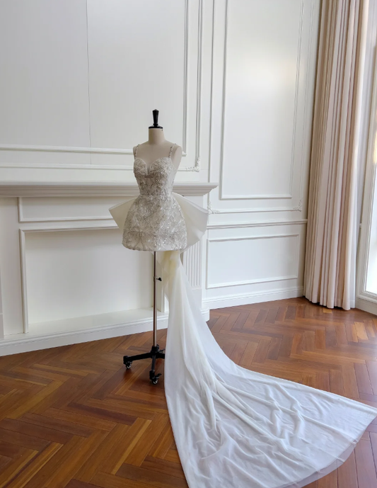 Gorgeous White Tulle Sequins Homecoming Dress,A Line Short Prom Dress With Bow Y8570