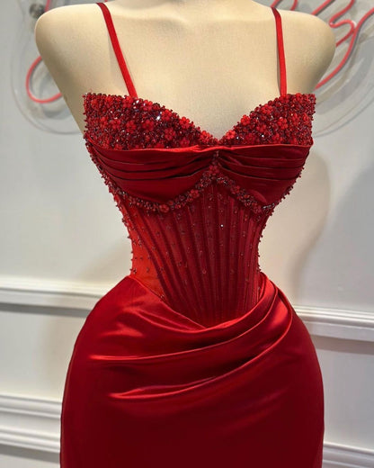 Red Prom Dress with Slit Open Backs,Fitted Long Evening Gown