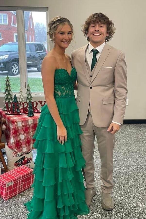 Fancy Yellow Prom Dress Tiered Chiffon Ball Dresses Long