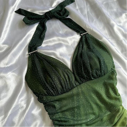 Green Shiny Elegant Strap Gradient Long Chiffon Ball Gown Prom Dress Evening Dress Party Dress