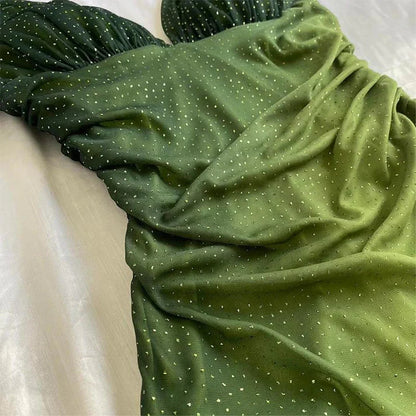 Green Shiny Elegant Strap Gradient Long Chiffon Ball Gown Prom Dress Evening Dress Party Dress