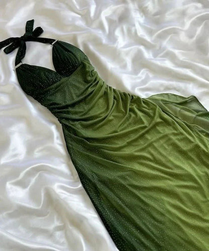 Green Shiny Elegant Strap Gradient Long Chiffon Ball Gown Prom Dress Evening Dress Party Dress