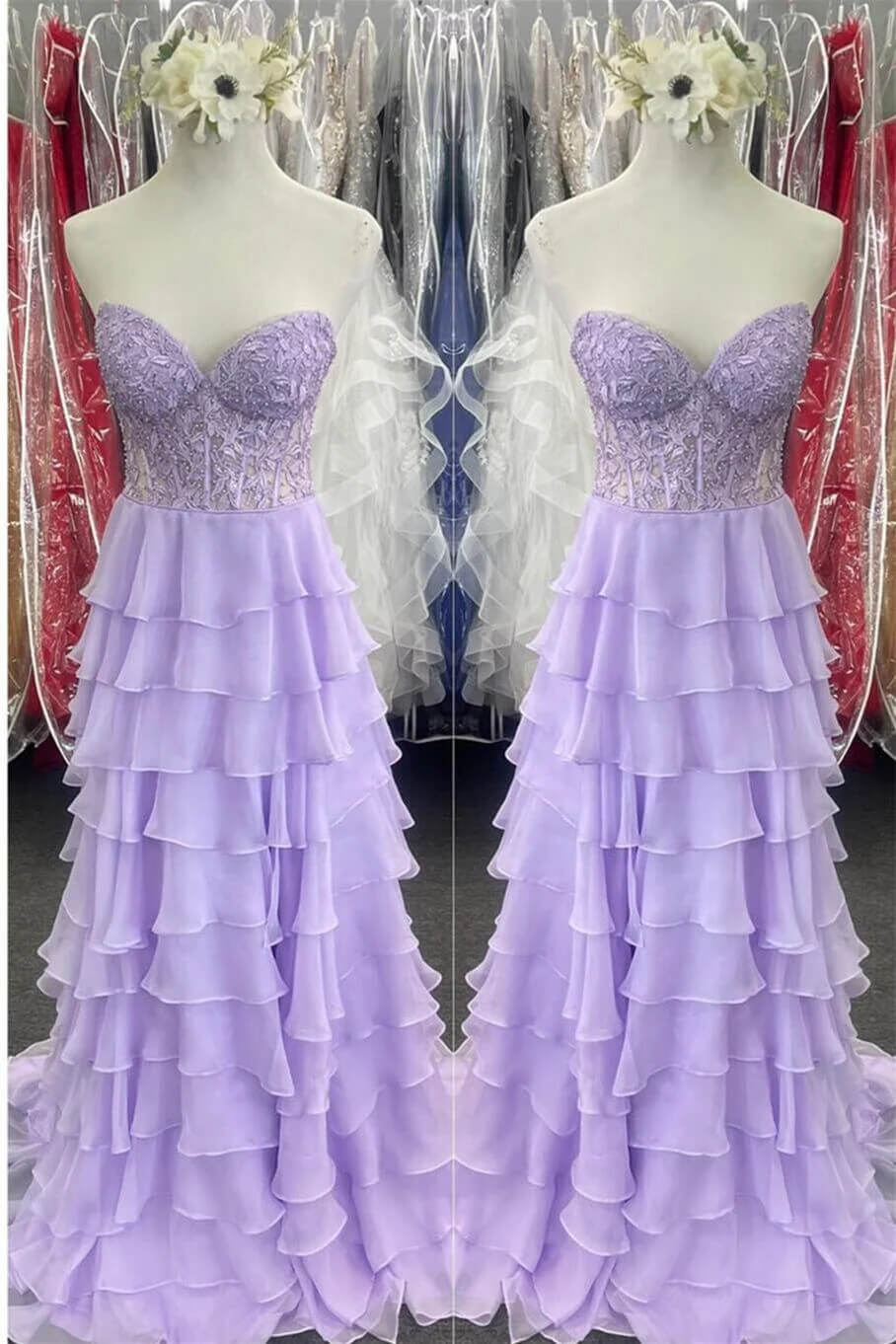 Fancy Yellow Prom Dress Tiered Chiffon Ball Dresses Long