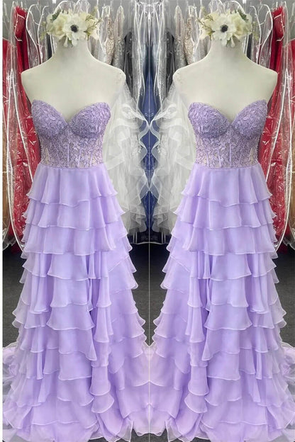 Fancy Yellow Prom Dress Tiered Chiffon Ball Dresses Long