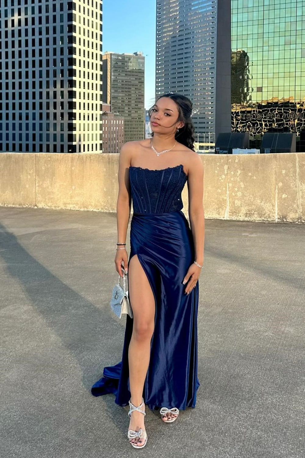 Strapless Fuchsia Lace and Satin Mermaid Dress