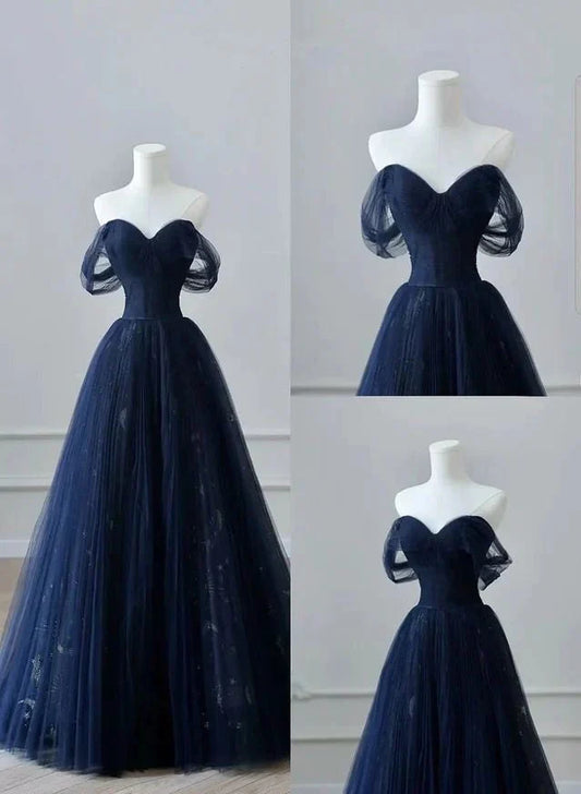 Liymcdress Dress Wholesale Navy Blue Prom Dress Tulle Off Shoulder Sweetheart Charming Evening Party Dress