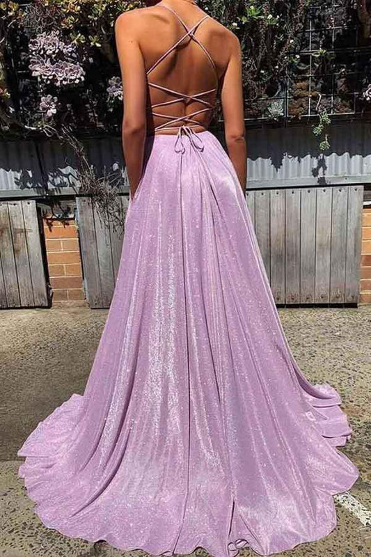 Sexy Deep V-neck Backless Prom Dress Sparkly Long Prom Dress PG990
