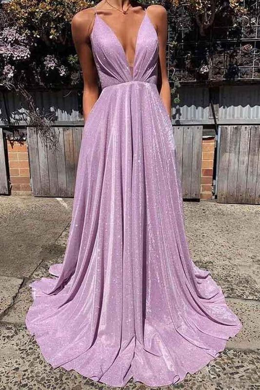 Sexy Deep V-neck Backless Prom Dress Sparkly Long Prom Dress PG990