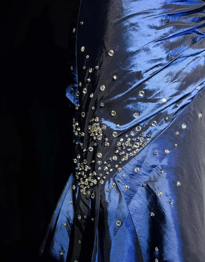 Sexy Sweetheart Sleeveless Mermaid Satin Long Navy Blue Prom Dresses