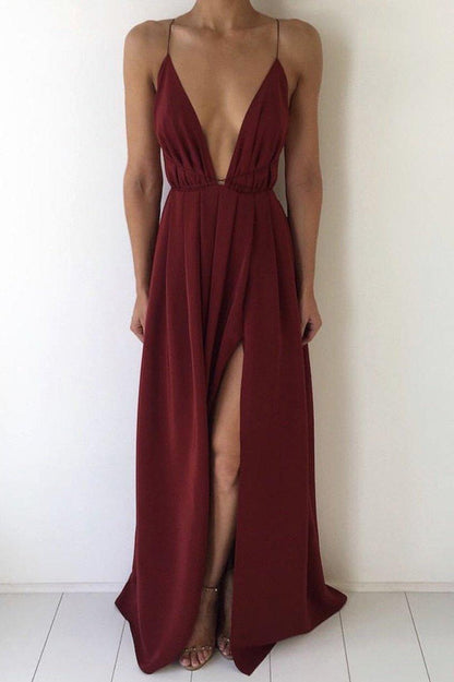 Sexy V-neck Spaghetti Strap Prom Dress With Front Split PG369