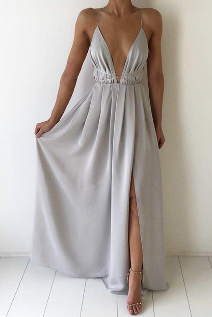 Sexy V-neck Spaghetti Strap Prom Dress With Front Split PG369