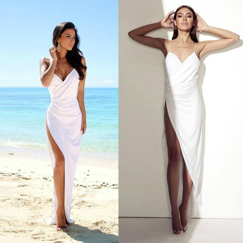Simple Sexy Beach Side Slit Spaghetti Straps Wedding Dress WD506