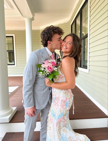 White Gorgeous Shiny Exquisite Beaded Spaghetti Strap Sequined Backless Long Chiffon Ball Gown Prom Dress Evening Gown Holiday Party Dress