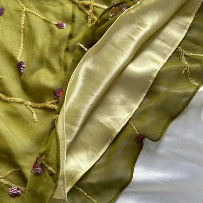 Yellow Green Gorgeous Exquisite Vintage Embroidered Spaghetti Strap Long Ball Gown Prom Dress Evening Gown