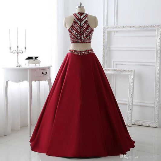 Two Pieces Burgundy Prom Dress Bridal Party Dresses PG 220
