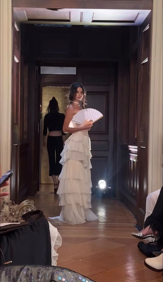 Vintage A Line Strapless White Chiffon Long Prom Dresses